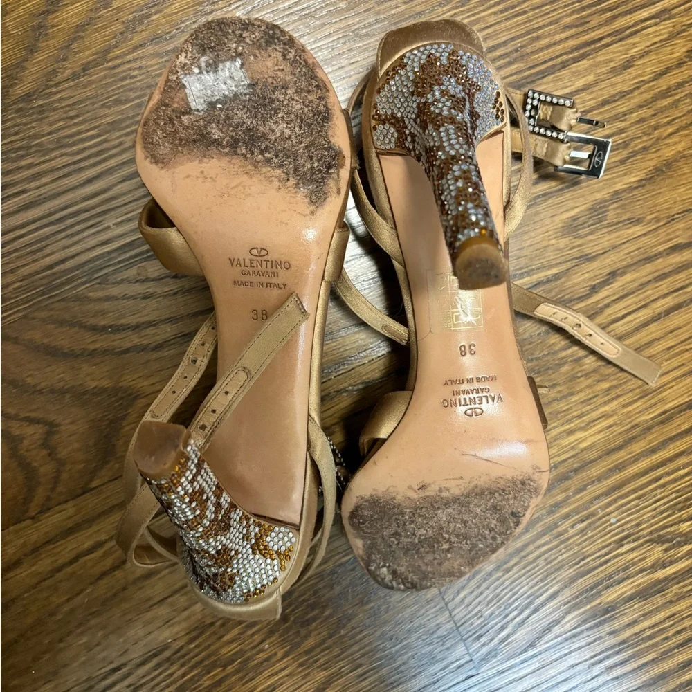 VALENTINO GARAVANI Satin Crystal Embellished Heeled Sandals - Picture 7 of 9